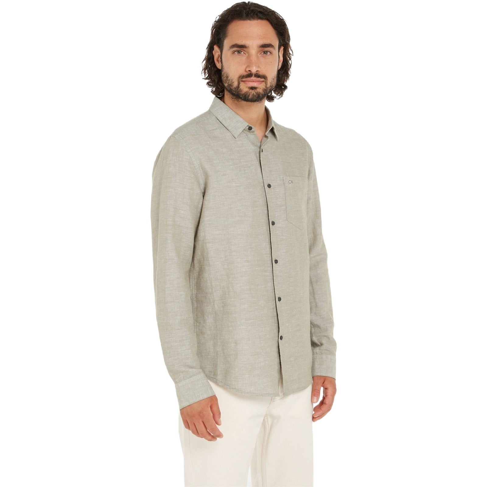 Camicie casual Uomo Calvin Klein - Linen Cotton Regular, Mss - Verde